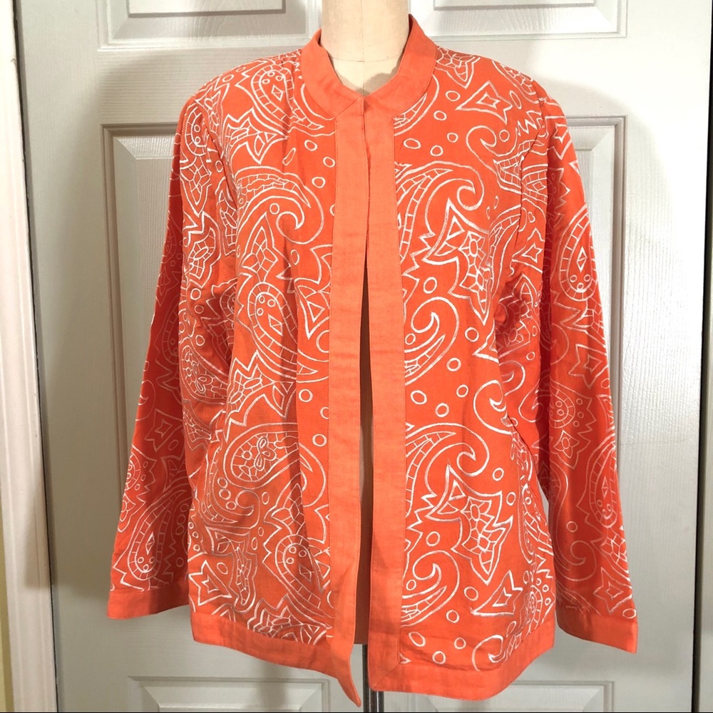 Victor Costa Embroidered Top Jacket Orange Size Large